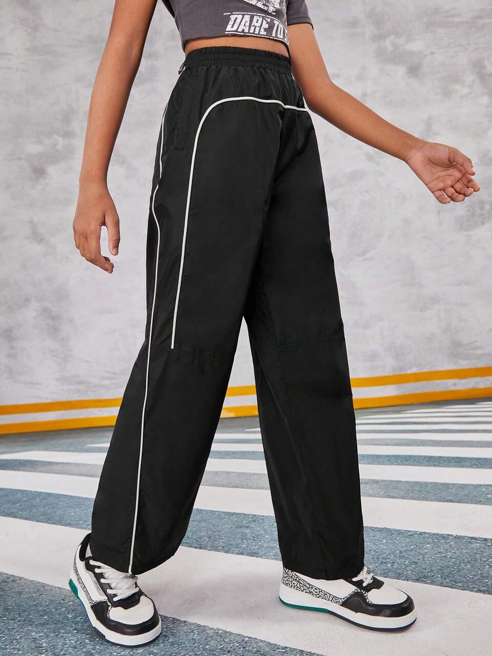 Tween Girls' Cool Street Style Woven Wide-Leg Straight Pants