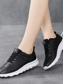 Spring & Autumn Fashionable Breathable Leather Surface Women's Running Shoes - Black - View 4
