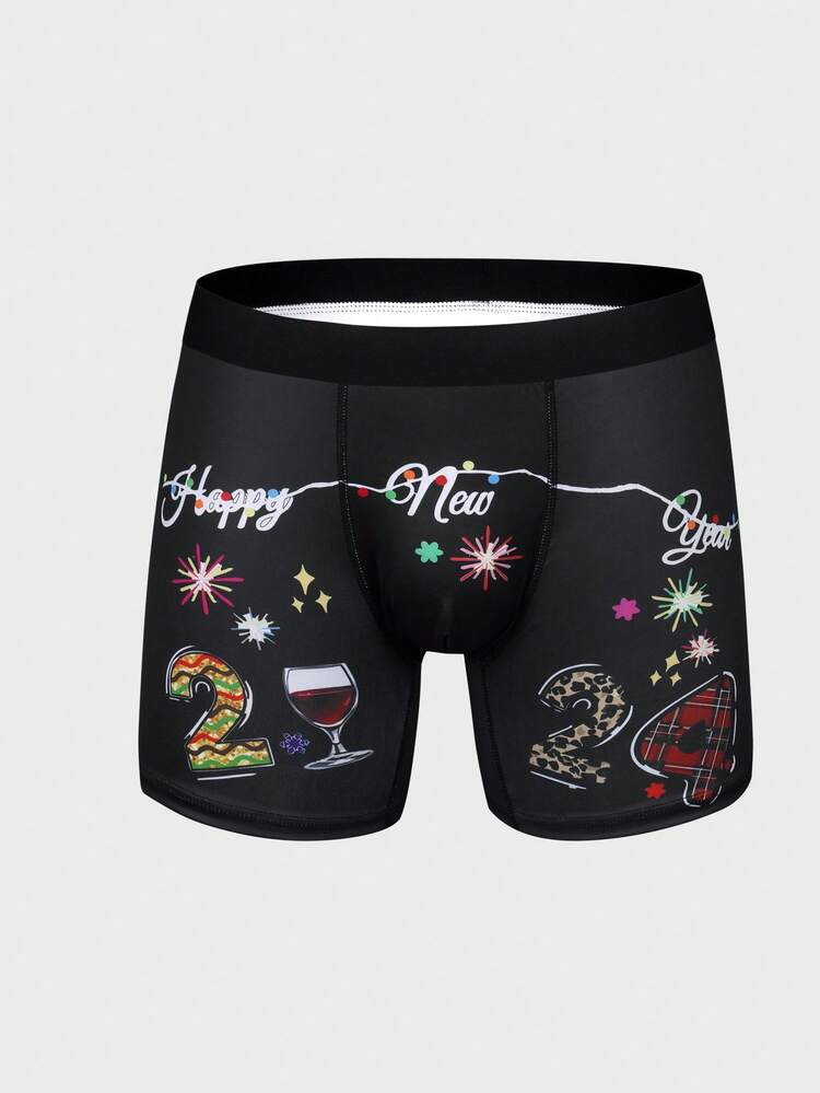 Men'S 2024 New Year Fireworks Printed Boxer Briefs Underwear