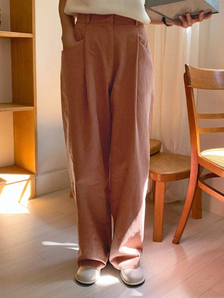 Women's Solid Color Slant Pocket Pants,Teacher Pants