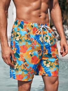 Manfinity Shorts De Playa Para Hombre Con Estampado De Plantas Y Flores
