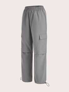 SHEIN Daily&Casual Women's Utility Pocket Sports Pants - Grey - View 4