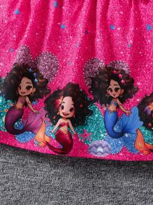 SHEIN Young Girl Mermaid Printed Sweet T-Shirt And Skirt With Shoulder Bag 2pcs/Set Spring/Summer New Arrival,Holiday,Summer,Travel - Multicolor - View 4