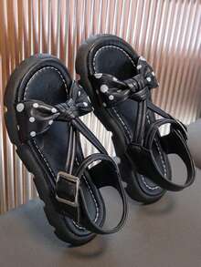 Kids' Casual Sandals For Girls, Toddler, Little Kid And Big Kid, Summer, Glossy Bow-Knot Detailed Upper - Black - View 2