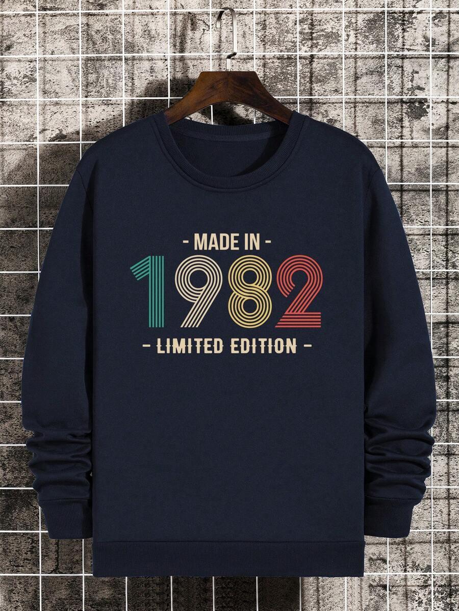 Nam Lá thư In Áo nỉ - Màu xanh hải quân - Xem 1