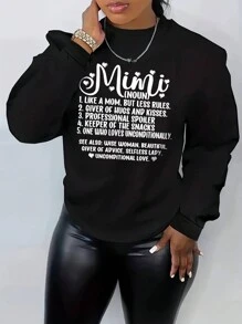 INAWLY Plus Size Slogan Printed Thermal Lined Sweatshirt - Black - View 1