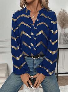 SHEIN Unity 女士金箔印花長袖襯衫 - 藏蓝色 - 查看 6