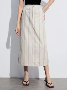 BizChic Women's High Waist Striped Skirt - Khaki - View 3