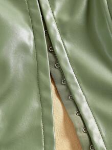 SHEIN MOD Plus Size Women's Pu Leather Strapless Top - Green - View 3