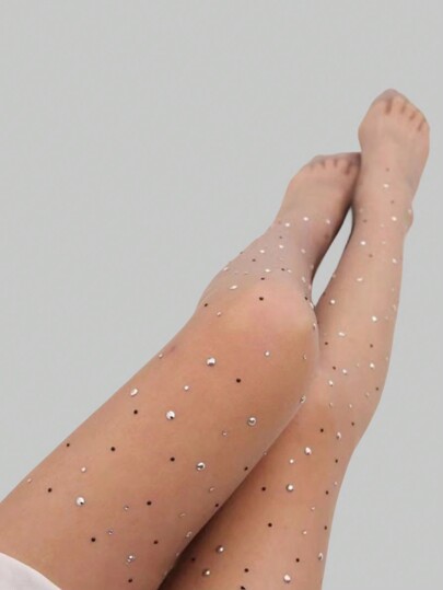 Fairycore 1pair Women's Seasonal Rhinestone Embellished Nude Tights