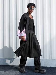 ROMWE MEN Grunge Punk Men'S 2 In 1 Design Solid Fashion Pants - Black - View 2