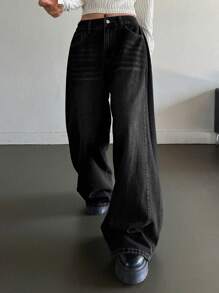 DAZY Women's Flared Jeans In Washed Denim,Back To School Clothes - Black - View 5