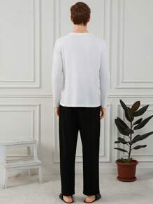 RueChic Heren Chinese Slogan Geprint Lange mouwen T-shirts En Lang Broeken Thuis Draag Sets