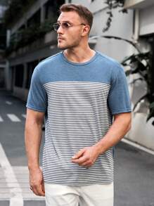 GENTILAND 大尺碼男士針織休閒條紋短袖t恤 - 彩色 - 查看 1