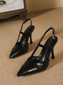 Plus Size Women's Black High Heel Pumps, Pointed Toe Stiletto Heels, Fashionable Comfortable Elegant Office Style Shoes For Spring And Summer - Black - View 6