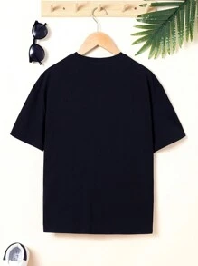 SHEIN Con trai Lỏng lẻo phù hợp Thể thao Vòng cổ Đồ họa Ngắn tay Áo thun - màu đen - Xem 2