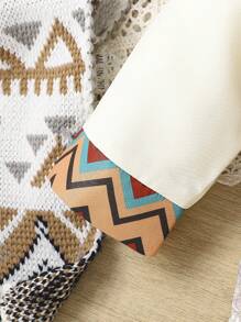 幾何印花嬰兒男童漢服,開襟長袖襯衫和長褲,適用於表演