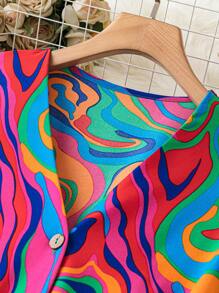 Vestido de verano con estampado de mármol y volante en el borde, talla grande - Multicolor - Ver 4