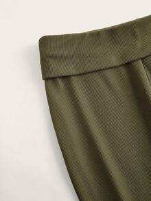SHEIN EZwear 2入組寬鬆腰部肋紋針織喇叭褲 - 軍綠色 - 查看 7
