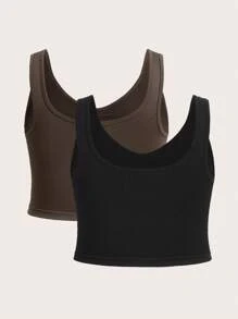 SHEIN Sports Conjunto de top y brasier deportivo sin costuras de talla grande - Multicolor - Ver 2