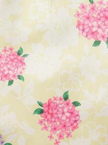 Baby Girl Spring/Summer Yellow Classic Printed Chinese Style Dress With Pankou Button Decoration For Daily, Leisure, Festival, Elegance And Romance