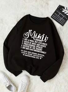 INAWLY Plus Size Slogan Printed Thermal Lined Sweatshirt - Black - View 4