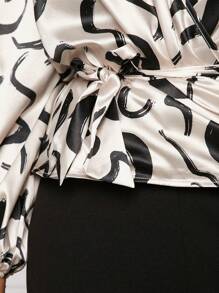 Slaydiva Kích thước lớn Của phụ nữ Mẫu In Tay áo lồng đèn Áo sơ mi Và Quần Phù hợp Bộ - màu đen - Xem 4