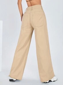 SHEIN ICON Women's Jeans Pants With Pockets - Khaki - View 3