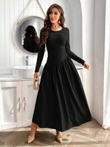 Firerie Women's Round Neck Long Sleeve Dress - Black - View 1