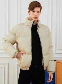 RueChic Men's Padded Jacket - Apricot - View 1