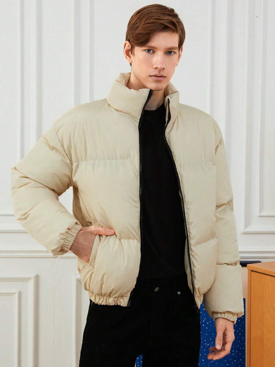 RueChic Men's Padded Jacket - Apricot - View 1