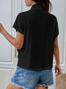 SHEIN Essnce 女士立領短袖t恤 - 黑色 - 查看 2
