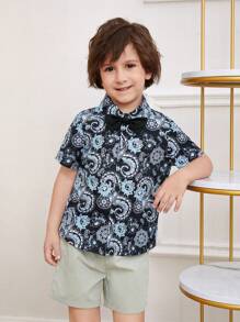 SHEIN 2 Peças/conjunto Boys' Toddler Camisa De Manga Curta E Bermuda Com Estampa Paisley, Street Style Casual E Desportivo, Primavera/verão - Multicolorido - Ver 6