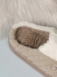 冬季加厚女式室內拖鞋,條紋、網格、純色和簡約設計 - 卡其色 - 查看 6