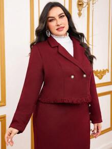 Modelyn 大尺碼女士雙排釦鈕眼環短款西裝外套 - 紅色 - 查看 3