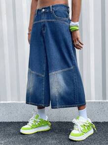 ROMWE MEN Street Life Men'S 3/4 Denim Shorts - Blue - View 5