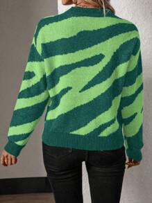 SHEIN Essnce Round Neck Long Sleeve Sweater - Dark Green - View 2