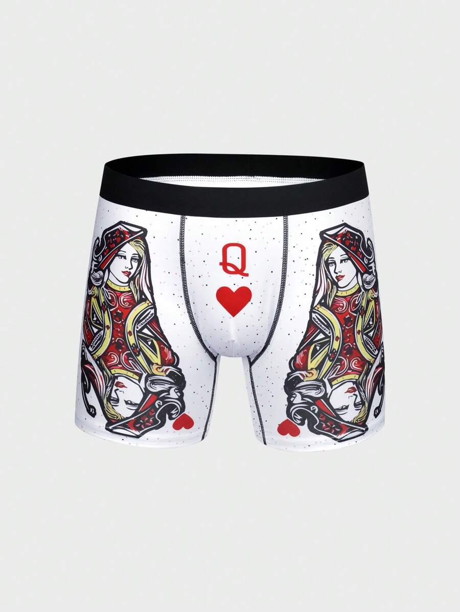 Men's Poker Pattern Boxer Briefs - White - View 1