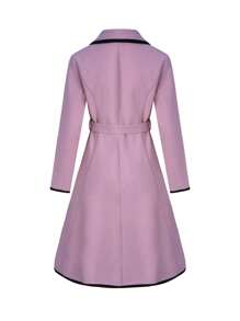 SHEIN LUNE Của phụ nữ DOUBLE-BREASTED Len áo Với Tương phản Màu sắc Cạnh - Hồng - Xem 2