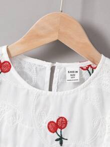 Tween Girls' Cherry Blossom & Flower Embroidered Cap Sleeve Woven Casual Shirt