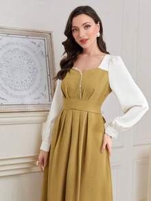 Modelyn 女性炫彩色塊連身裙,閃亮鑽石裝飾 - 黃色 - 查看 4