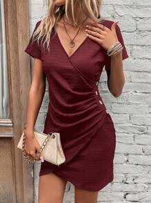 SHEIN Clasi 女士短袖褶皺腰部連衣裙