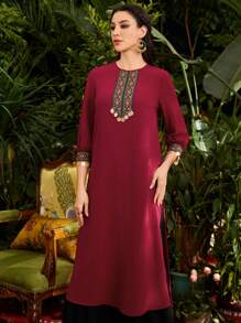 Divindia Ladies Embroidered Split Kurti Style Long Sleeve Kurta