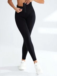 Easithlete 無縫高腰運動打底褲 - 黑色 - 查看 3