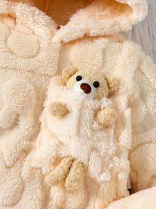 嬰兒花卉印花毛絨連帽裝 - 黃色 - 查看 3