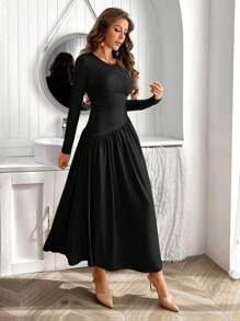 Firerie Women's Round Neck Long Sleeve Dress - Black - View 5