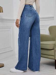 EMERY ROSE Destroyed Washed Denim Jeans - Medium Wash - View 2