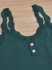 Women's Lace Trimmed Camisole & Tie Waist Shorts & Pants Sleepwear Set Pajama Set - Dark Green - View 3