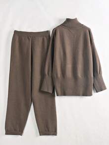 GIGOGOU Conjunto de 2 piezas de mujer de sudadera y pantalón de punto para otoño e invierno