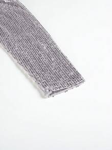 女士派对上衣，亮片华丽优雅开襟外套，长袖开衫，音乐节服装，新年服装 - 銀色 - 查看 3